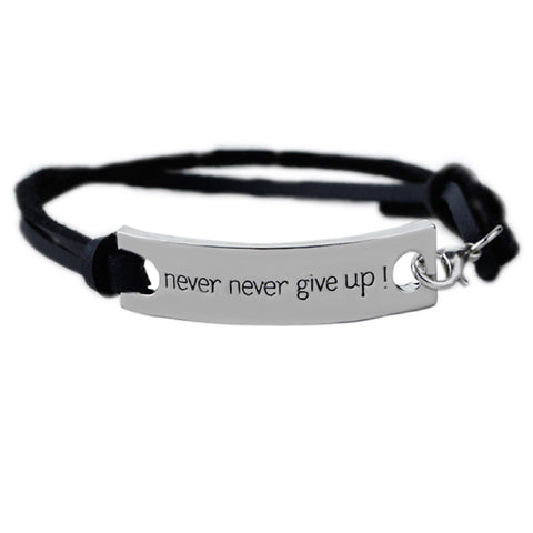 NEVER NEVER GIVE UP Inspirational Leather Bracelet