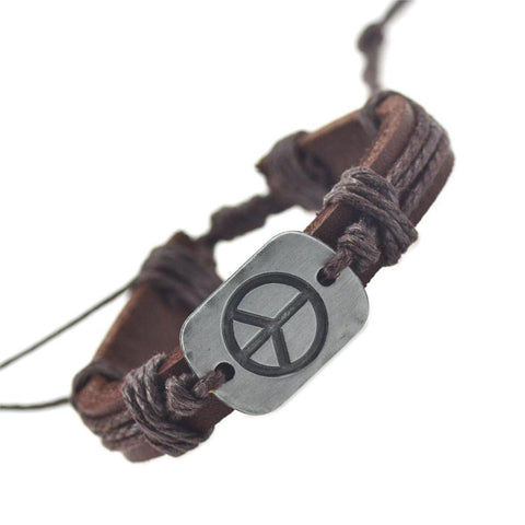 World Peace Symbol Leather Bracelet