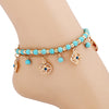 Floral & Beaded Charms Layered Anklet