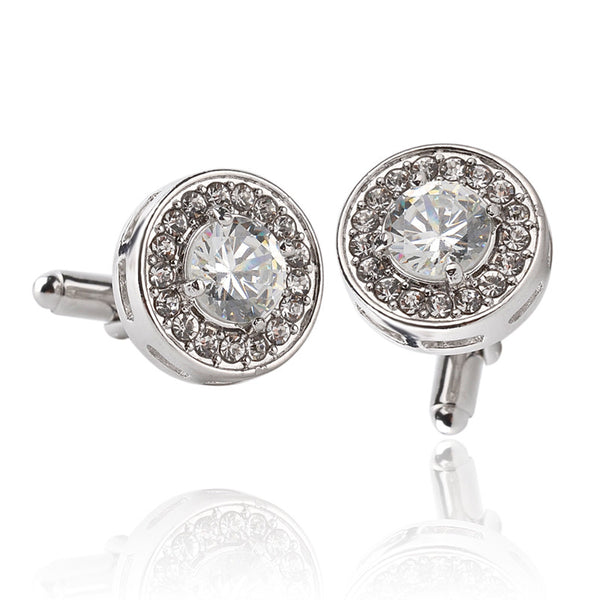 Crystal Stud Embellished Round Cufflinks