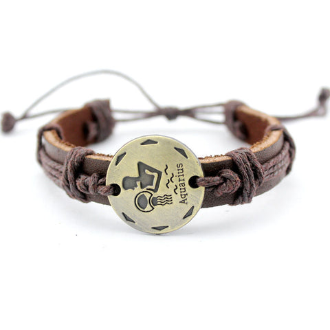 Zodiac Sign Constellation Leather Bracelet