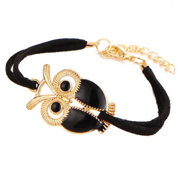 Owl Charm Leather Bracelet