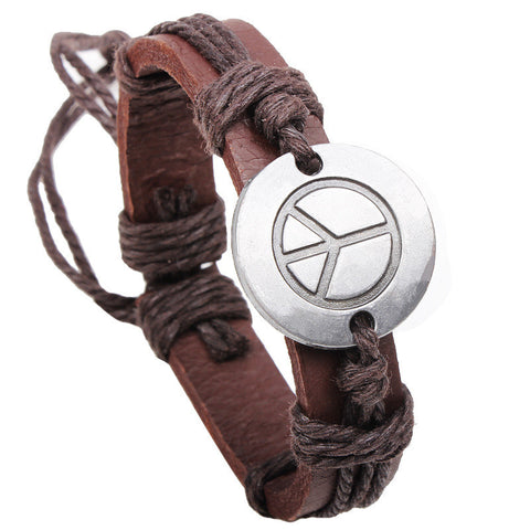 World Peace Symbol Leather Bracelet