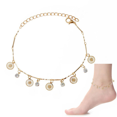 Crystal & Flower Dangle Charms Anklet